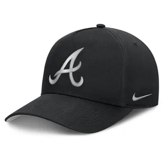 Nike Atlanta Braves Rise Nike Mens Dri-FIT MLB A-Frame Trucker Adjustable Hat in Black | NB1E0FBPAW-HWD