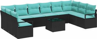 vidaXL Juego De Sof&aacute; 11 Uds. Negro Rat&aacute;n Sint&eacute;tico Vidaxl