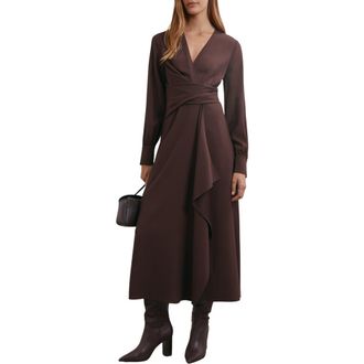 Reiss Mira Drape Detail Long Sleeve Dress in Burgundy at Nordstrom, Size 14 Us