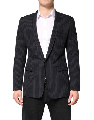 Dolce & Gabbana Mens Black Stripes 1 Button Suit Jacket Blazer