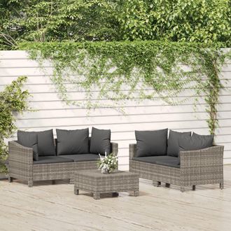 vidaXL Set De Muebles De Jard&iacute;n 5 Pzas Y Cojines Rat&aacute;n Sint&eacute;tico Gris Vidaxl