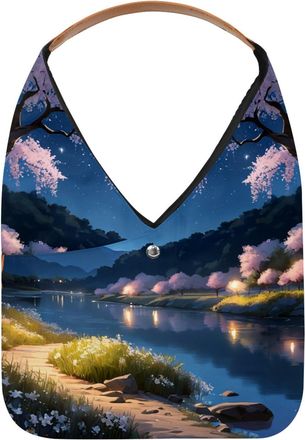 Generic Moonlight River Flowers Reusable Lightweight Grocery Bags - Foldable Into Compact Pouch, Washable & Sturdy, Multipurpose for Shopping and Travel