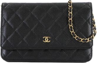 Chanel Black Grained Calfskin Chain/Shoulder Wallet (Pre-Owned)