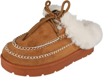 Loud Look Ladies Faux Fur Slippers Slip On Flat Heel Round Toe Comfy Casual Indoor Outdoor Warm Lined Lightweight Non Slip Shoes for Home Walking Daily Wear Sho
