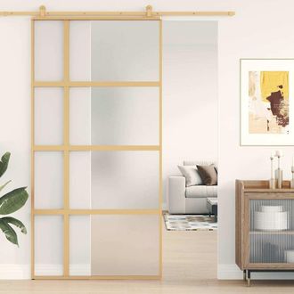 vidaXL Vidaxl - Puerta Corredera Dorada De Vidrio Esg Esmerilado Y Aluminio