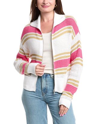Nic+Zoe Nic+Zoe Mixed Stripe Zip Front Sweater Jacket