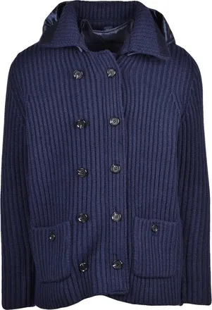 Add Blue Ribbed Double-Breasted Polyamide Jacket