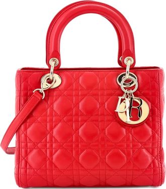 Dior Borsa a tracolla Lady Dior media in pelle di agnello trapuntata con motivo Cannage - Rosso