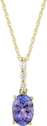 Diamond2Deal 10K Yellow Gold Tanzanite and Diamond Pendant Necklace 18