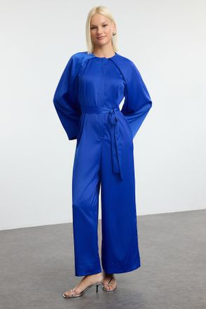 Trendyol Modest Dames Blauw Effen Maxi Lang Avond / Dagelijks Recht Modest Avond Jurken