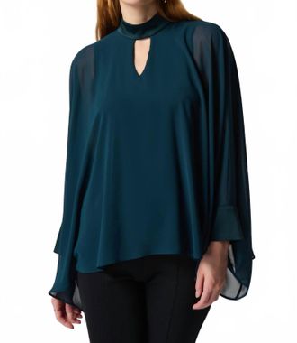 Joseph Ribkoff Chiffon Mock Neck Top In Alpine Green