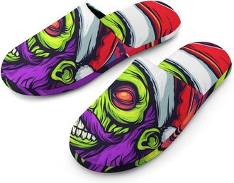 Generic Zombie Christmas Flannel Mens Slip-on Slippers Winter Warm House Shoes with Rubber Sole for Home Hotel