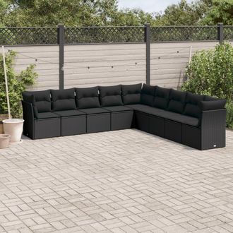 vidaXL Set De Sof&aacute;s De Jard&iacute;n 8 Piezas Y Cojines Rat&aacute;n Sint&eacute;tico Negro Vidaxl