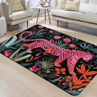 OEM Alfombra Rosa Con Estampado De Leopardo Vibrante, 8 Mm De Grosor, De Poli&eacute;ster Lavable A M&aacute;quina, Ideal Para La Sala De Estar, El Dormitorio, La Cocin