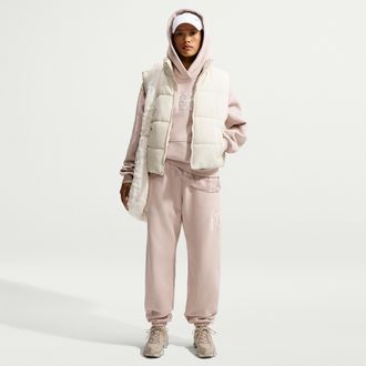 Nike Womens Studio Fleece Medium Weight Graphic Pack Oversized Cuffed Logo Pants in Brown | IM9833-236