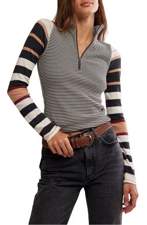 Free People Avery Half Zip Top in Black Combo at Nordstrom, Size Small