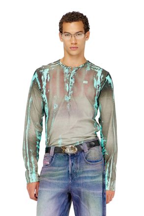 Diesel Grandad T-shirt in cracked leather-effect jersey - T-Shirts - Man - Multicolor