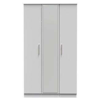 Welcome Furniture Copenhagen Ready Assembled Wardrobe with Triple Mirror - Grey Matt & White - Welcome Furniture | TJ Hughes