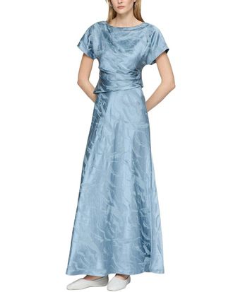 Lafayette 148 New York Bateau Neck Drape Front Linen-Blend Gown