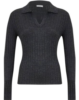 PESERICO Womens Polo Style Neck Sweater In Grey Glitter