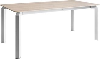 Beliani Garden Dining Table Travertine Effect Sintered Stone Top Iron Frame UV Water Rust Resistant Outdoor Indoor Dining Room Patio Modern Style FELETTO