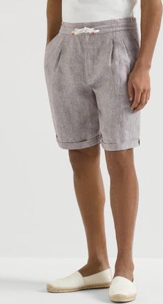 Brunello Cucinelli Double pleated drawstring Bermuda shorts in Light Brown at Nordstrom, Size 44 It