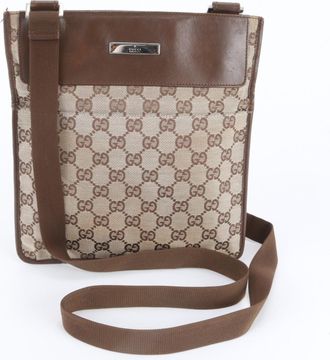 Gucci Gg Canvas Beige Brown Leather Canvas Shoulder Bag (Pre-Owned)