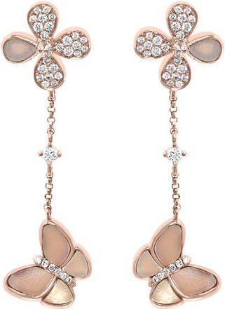 Effy 14K Rose Gold Diamond & Mother of Pearl Butterfly Drop Earrings in 14K Gold at Nordstrom