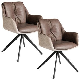 Pondecor Interiorismo Set 2 butacas giratorias 360&ordm;, polipiel marr&oacute;n y metal negro 65x65x84