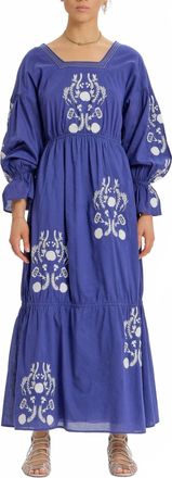 Something Navy Embroidered Tiered Long Sleeve Maxi Dress In Navy Combo