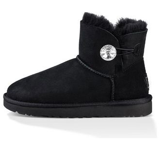 UGG (WMNS) UGG Mini Bailey Button Bling Fleece Lined Black White 1016554-BLK