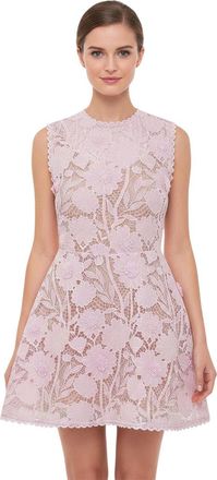Self Portrait Pink Floral Round Neck Mini Dress