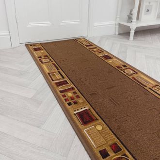 Runrug Hallway Runner Rug - Non-Slip, Hardwearing, 5.4mm - Jena in Brown | Size: 80 cm x 300 cm
