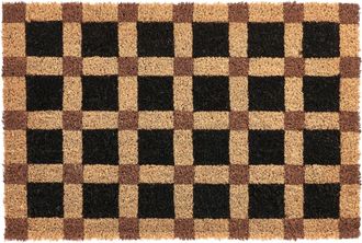 Beliani Felpudo De Fibra De Coco Antideslizante 40 X 60 Cm Con Base De Pvc Motivo A Cuadros Beige Y Negro Villasis