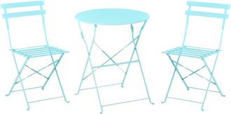 Beliani Conjunto de balc&oacute;n plegable metal azul claro