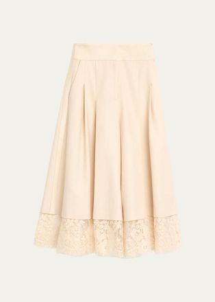 Zimmermann Valiant Lace-Hem Stretch-Wool Skirt