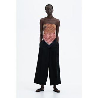 H&M Ankle-length Linen-blend Trousers in Black at Nordstrom, Size 16