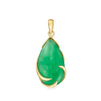 Ross-Simons Jade Pendant in 14kt Yellow Gold