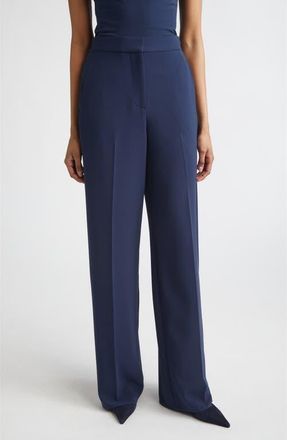 St. John Lydia Pleated Lightweight Stretch Cady Pants in Midnight at Nordstrom, Size 14