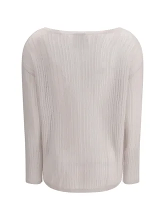 Allude Womens Sweater Rib-Knit Crewneck White Cashmere (capra Hircus)
