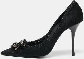 Le Silla Black Calf Hair Crystal Embellished Pointed Toe Pumps