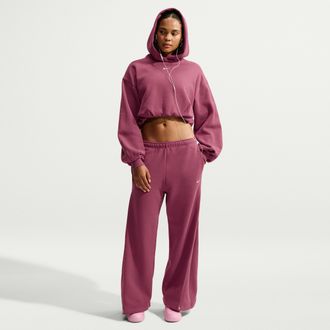 Nike Womens Studio Fleece Weight Loose Pleated Snap Pants in Red | IU1111-654