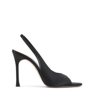 Amina Muaddi Black Slingback Satin Pumps