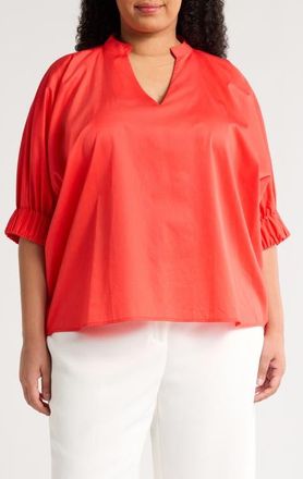Harshman Medina Elbow Sleeve Cotton Top in Poppy Red at Nordstrom, Size 3X