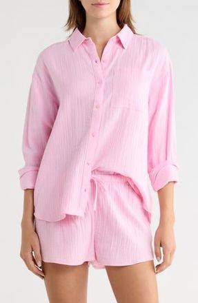 Abound Relaxed Long Sleeve Cotton Gauze Shirt in Pink Sweet at Nordstrom Rack, Size Medium