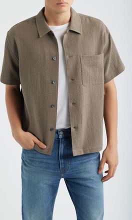 Frame Denim Open Weave Short Sleeve Cotton Blend Button-Up Shirt in Warm Grey at Nordstrom, Size Xx-Large