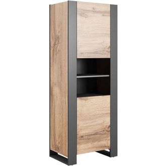 Dmora Vetrina Manerbio, Vetrinetta da soggiorno con due ante e vani aperti, Rialzato da terra, 65x40 h171 cm, Rovere Nodi e Antracite