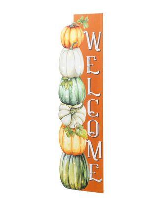 Glitzhome Handmade Lighted Fall Wood Stacked Pumpkins Welcome Porch Sign With Timer