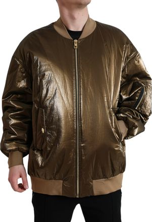 Dolce & Gabbana Mens Bomber Jacket Metallic Style - Khaki Nylon - Size EU 54 (Mens)