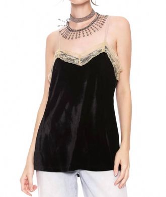 Aratta Velvet Lace Trim Cami With Sequins And Pearls In Black